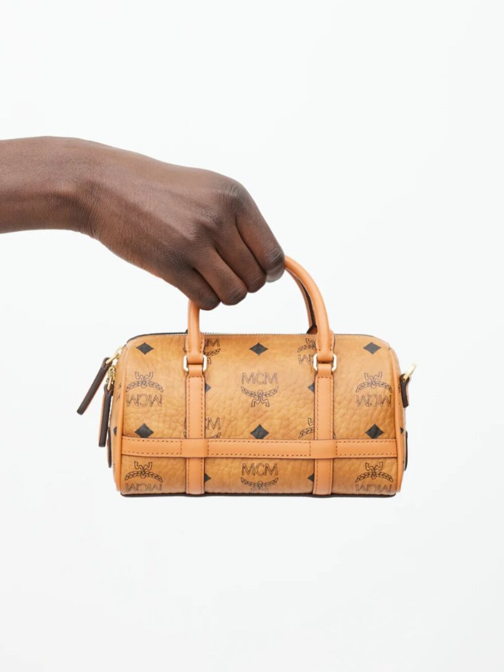 NEW MCM Brown Monogram Mini Aren Boston Bag - Picture 4 of 7